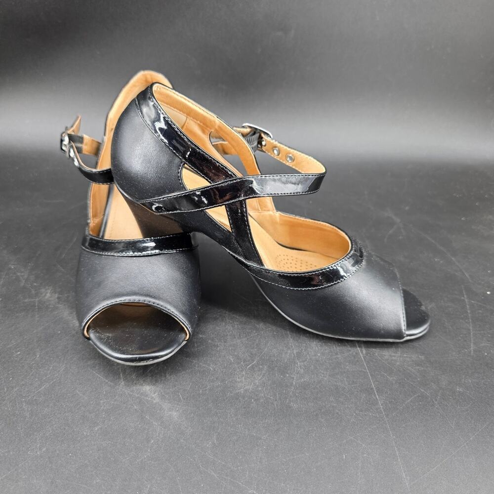 Comfortview Women's Black Peep Toe Ankle Strap Heels Size 8M Mid Heel